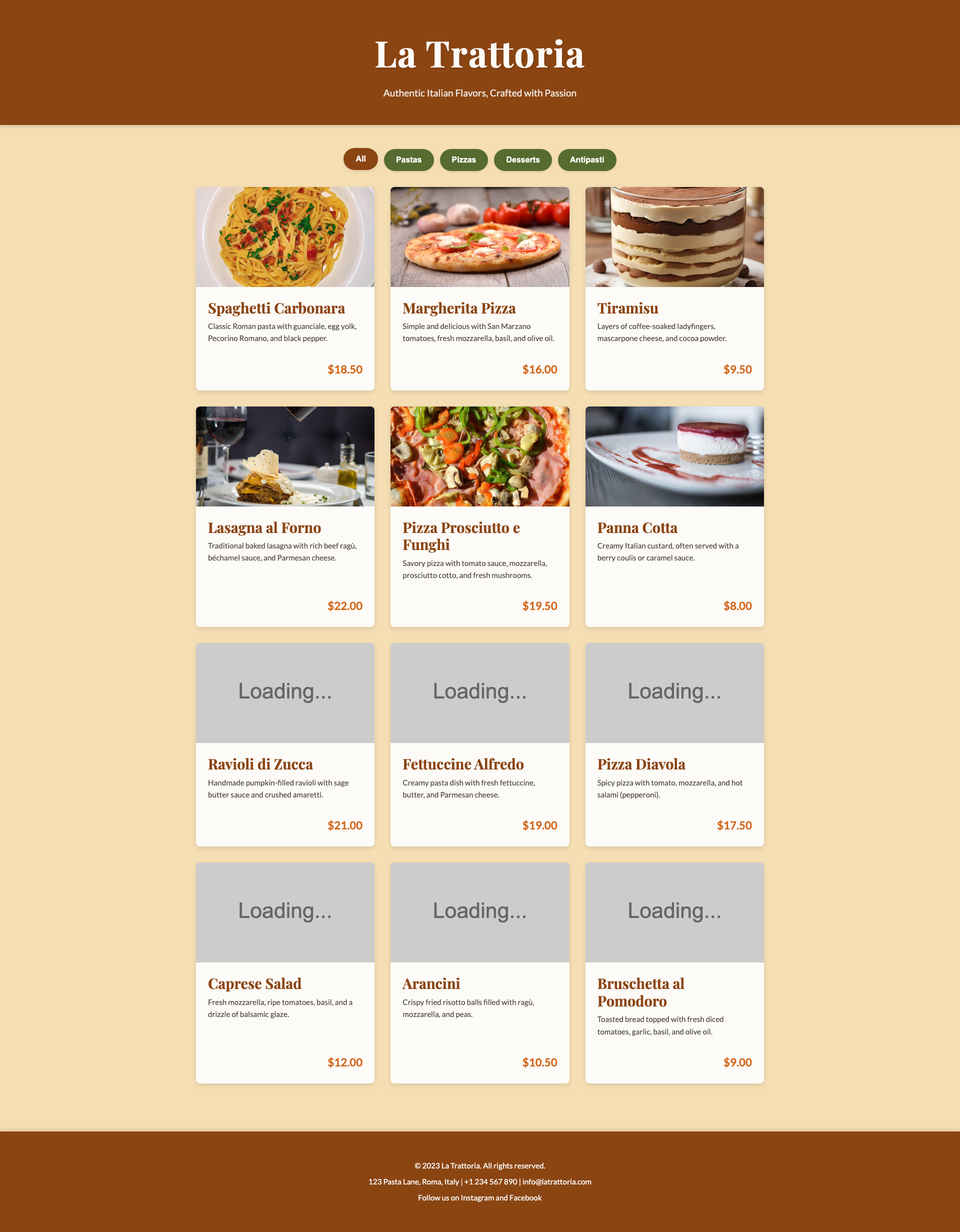 La Trattoria Menu preview