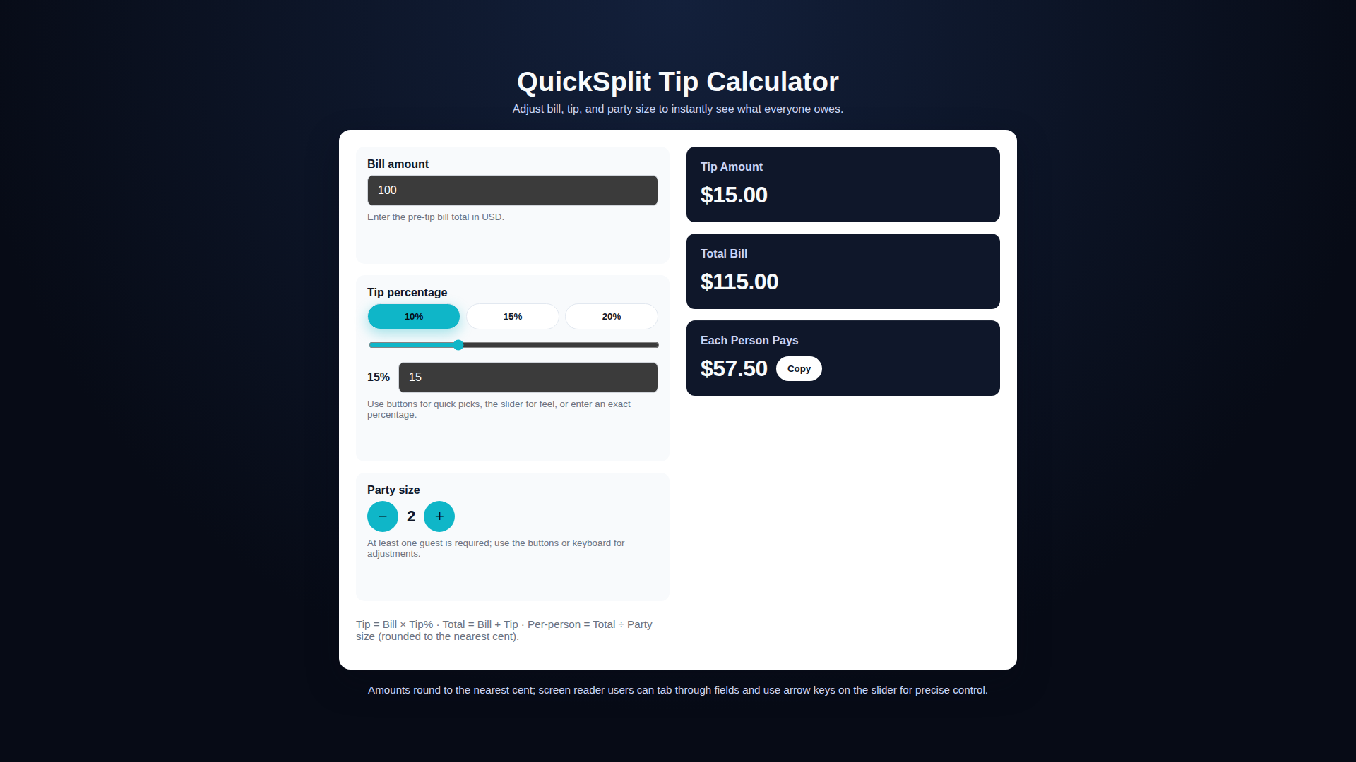 QuickSplit Calculator preview