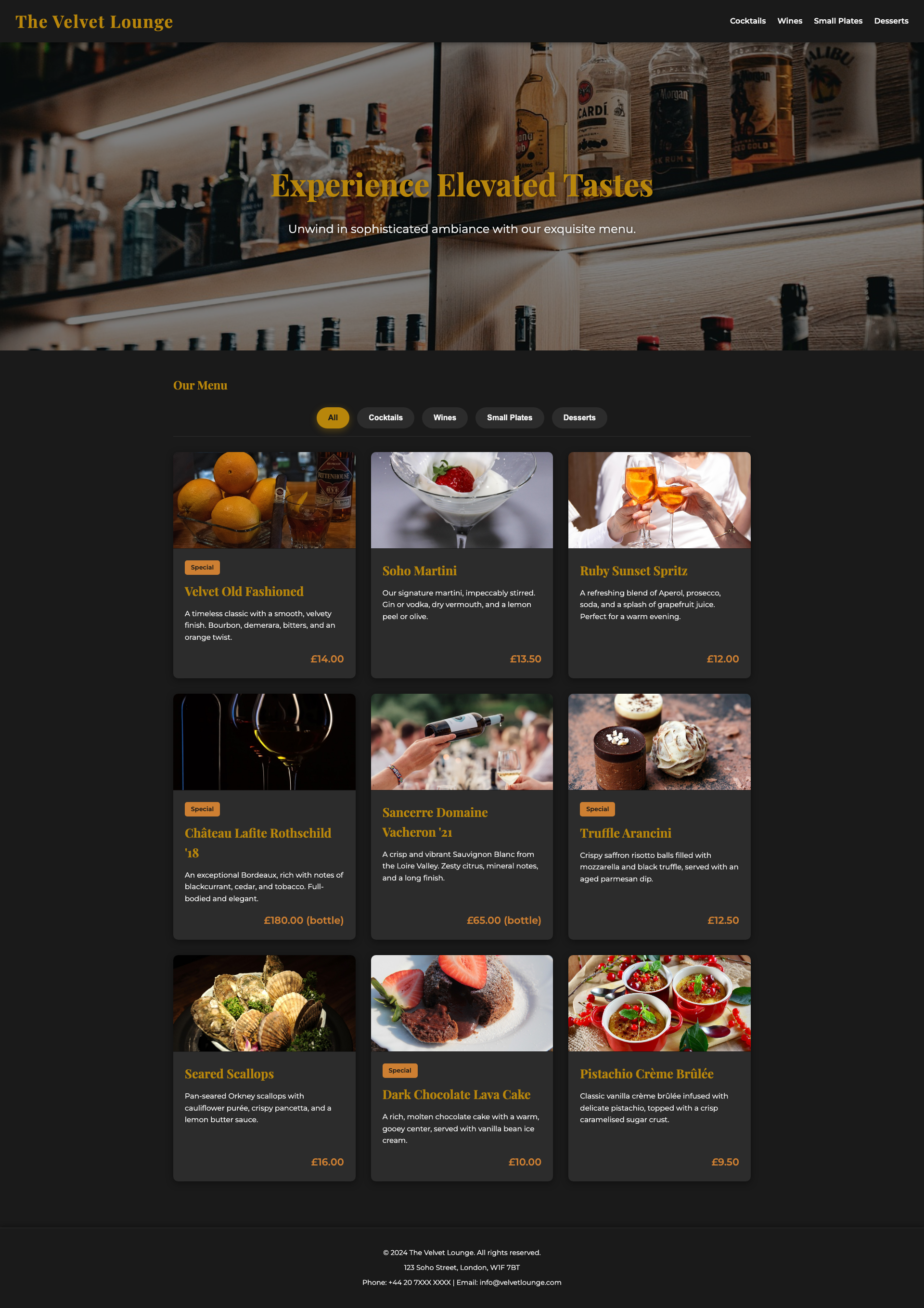 Velvet Lounge Menu preview